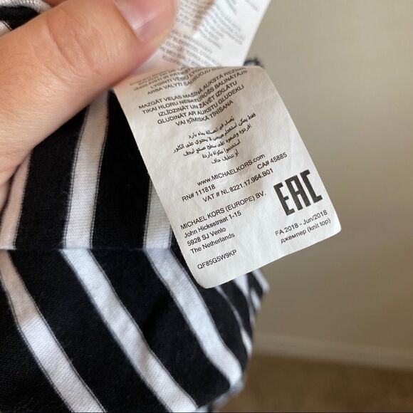 MICHAEL Michael Kors Black Stripe Front Tie 3/4 Sleeve Stretchy Top Large - Picture 11 of 11